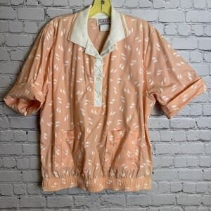 VTG 80s GALS of California 3/4 Button Up Bowling Shirt Peach Womens‎ Size M/L